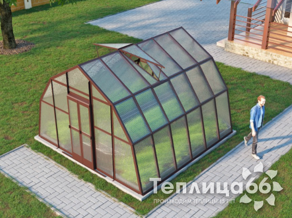 Теплица Рада Каспий из поликарбоната, 4х4 метра, коричневая